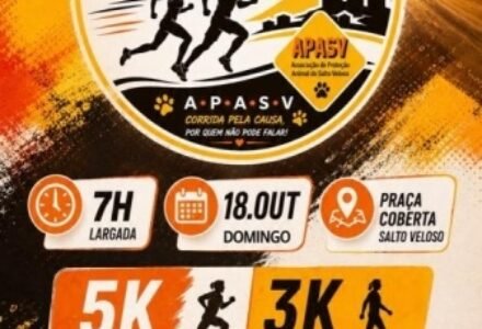Cartaz de divulgação da corrida solidária em prol da causa animal em Salto Veloso