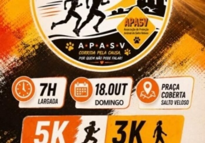 Cartaz de divulgação da corrida solidária em prol da causa animal em Salto Veloso