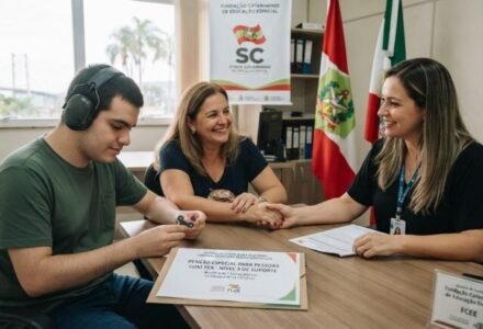 O processo de triagem e solicitação é gerenciado pela Fundação Catarinense de Educação Especial (FCEE). 
