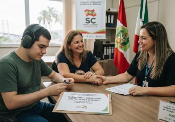 O processo de triagem e solicitação é gerenciado pela Fundação Catarinense de Educação Especial (FCEE). 