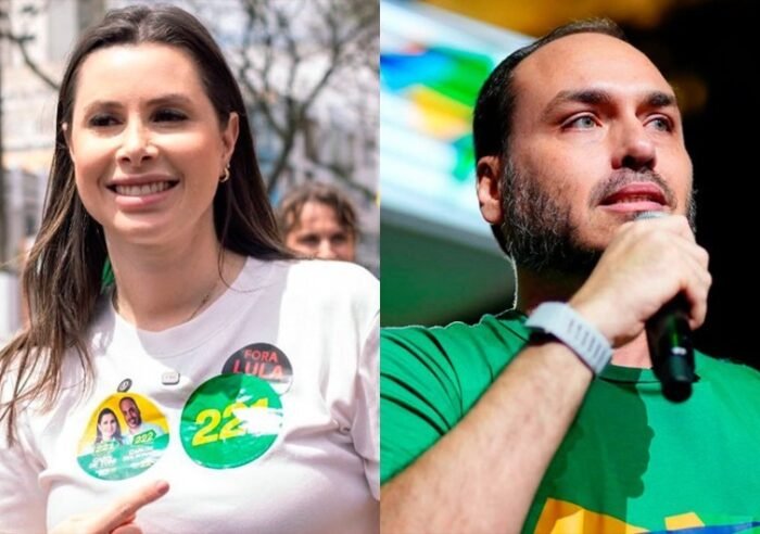 Carol de Toni (à esquerda) e Carlos Bolsonaro (à direita), eleitos em SC