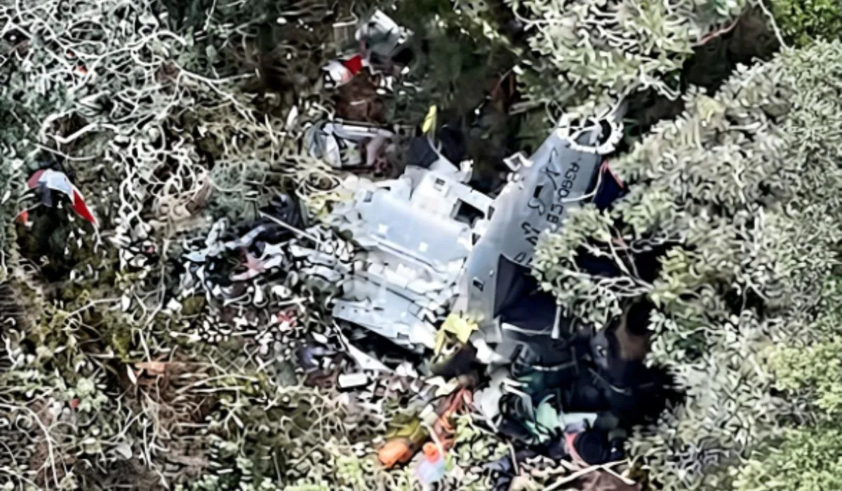 Destroços do helicóptero que caiu com o cantor Rick e outras quatro pessoas na Serra de Santa Catarina - José Filho/@JOS79255664/X